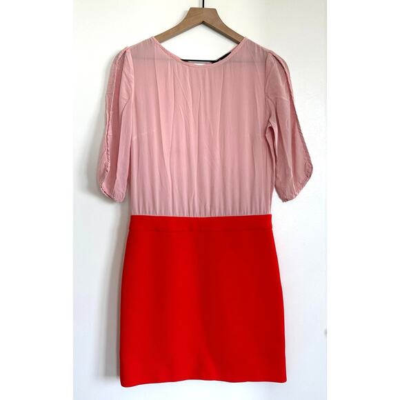 Maje Reggio Silk Pink Orange Contrast Dress Size M - Picture 4 of 11